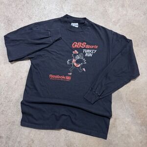 Vintage‎ 90s Reebok GBS Sports Turkey Run Long Sleeve T-Shirt Black Mens Large